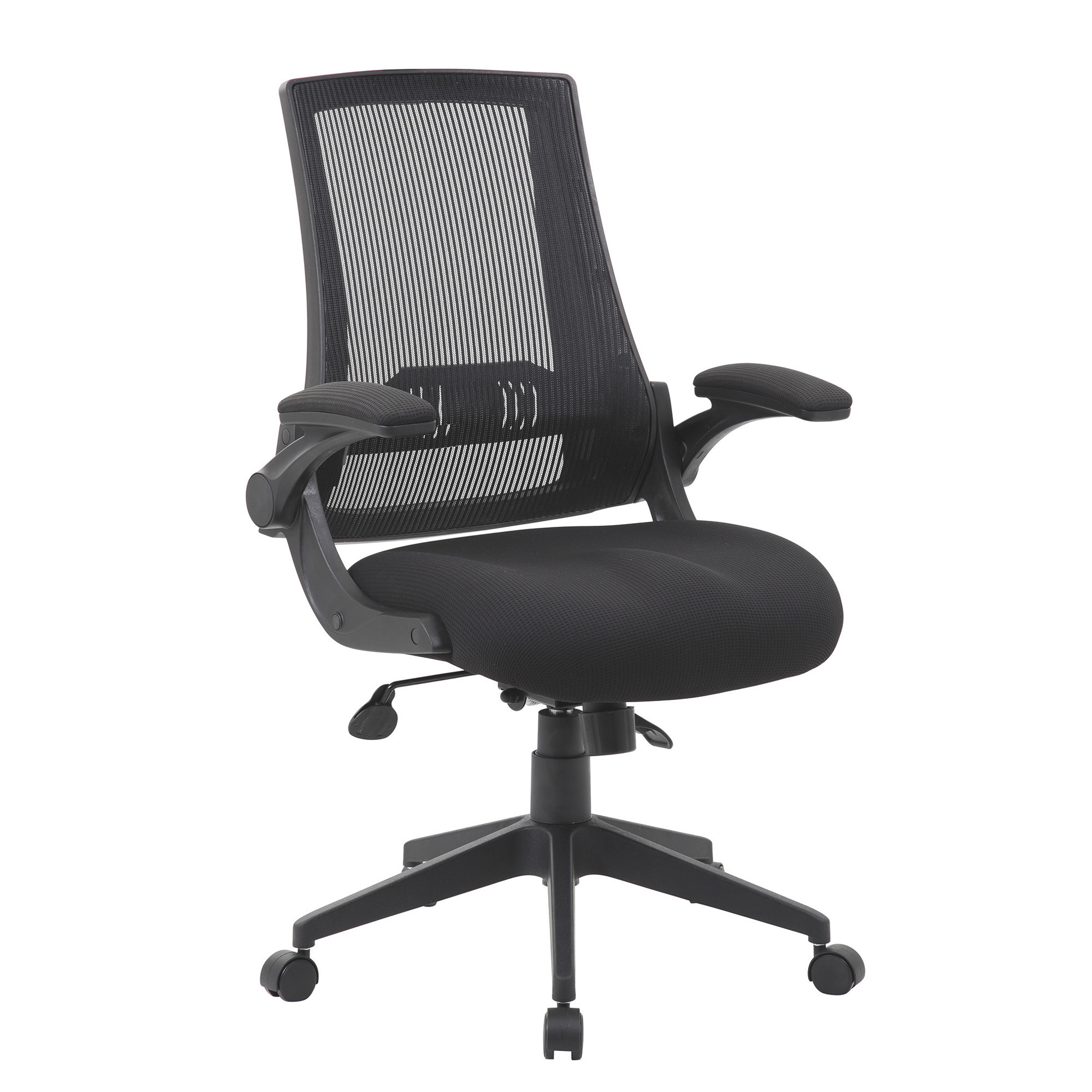Norstar Mesh Task Chair with Height Adjustment and Flip Arms, Black, 27in.W x 27in.D x 41-44in.H, Model# B6776-BK